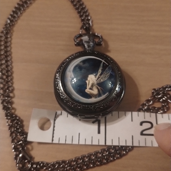 Fairy Moon Pocket Watch Necklace | Vintage Steampunk Quartz Pendant | Celestial - Picture 5 of 5